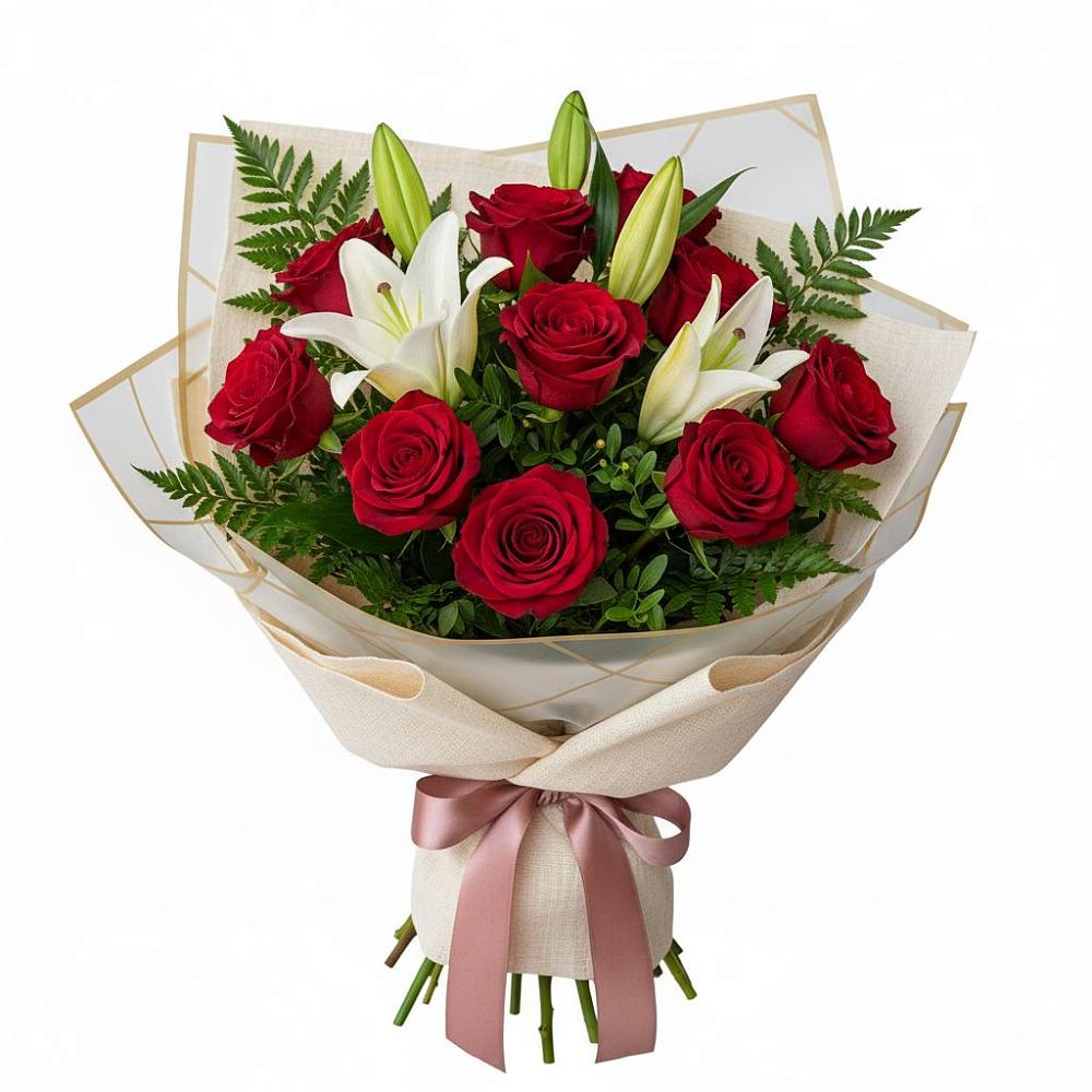 Букет цветов из: Лилии и Розы в Питерке