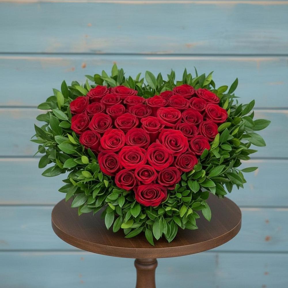 Цветочная композиция из Розы в виде сердца в Питерке