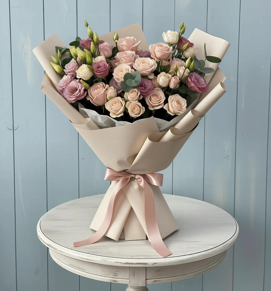 Букет цветов из: Розы и Лизиантусы в Питерке