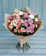 Букет цветов из:  Хризантемы, Розы и Альстромерии в Питерке