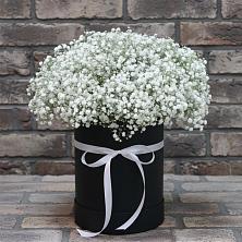 Цветочная композиция из Гипсофила в шляпной коробке в Питерке