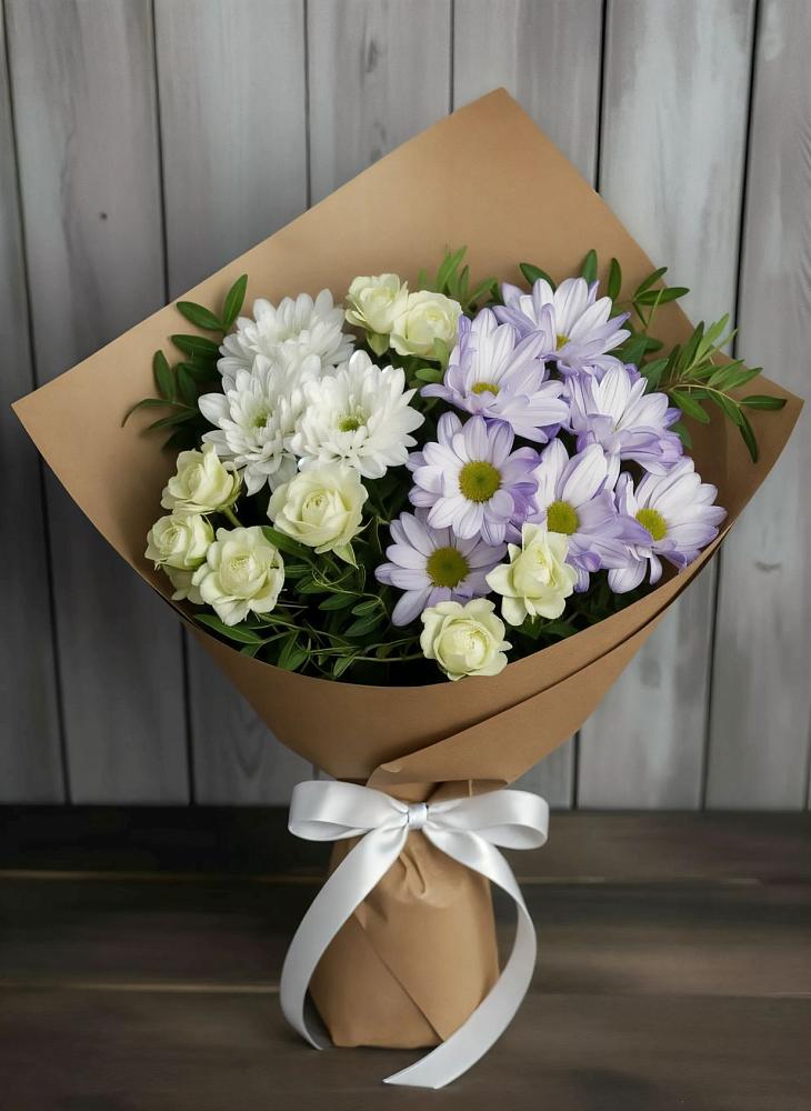 Букет цветов из: Хризантемы и Розы в Питерке